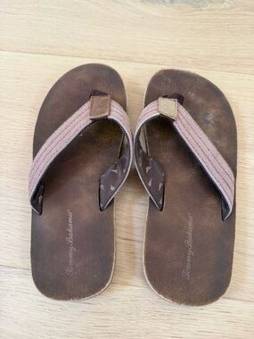Tommy Bahama Brown Footbed Flip Flops with Light Pink Straps